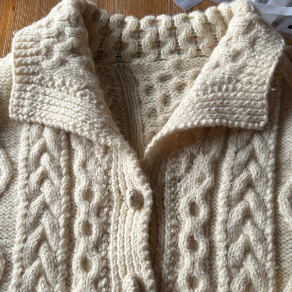 Vintage Irish Cable Knit Wool Cardigan Sweater - Picture 3 of 8